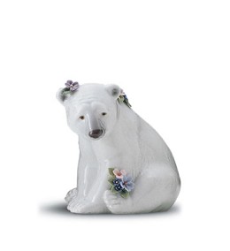 Seated Polar Bear With Flowers 1997-01 by Lladro Image is watermarked for copyright protection and is not present on the actual art work.