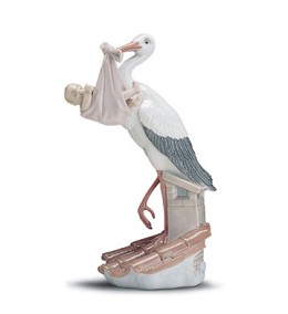 New Arrival Stork (girl) 1997-01 by Lladro Image is watermarked for copyright protection and is not present on the actual art work.