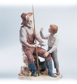 A Fishing Lesson 00-02 by Lladro Image is watermarked for copyright protection and is not present on the actual art work.