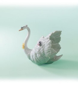 White Swan With Flowers by Lladro Image is watermarked for copyright protection and is not present on the actual art work.