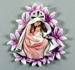 Madonna Of The Violets - Plaque by Giuseppe Armani Image is watermarked for copyright protection and is not present on the actual art work.