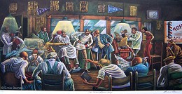 The Palace Barber Shop Artist Signed by Ernie Barnes Image is watermarked for copyright protection and is not present on the actual art work.