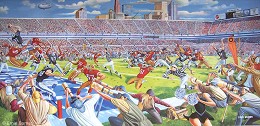 Victory In Overtime by Ernie Barnes Image is watermarked for copyright protection and is not present on the actual art work.