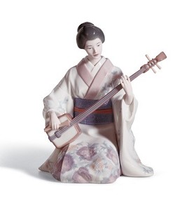Shamishen Player by Lladro Image is watermarked for copyright protection and is not present on the actual art work.
