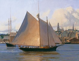 Afternoon Arrival Gloucester by Christopher Blossom Image is watermarked for copyright protection and is not present on the actual art work.