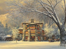 Christmas Eve at the Ahwahnee by William Phillips Image is watermarked for copyright protection and is not present on the actual art work.