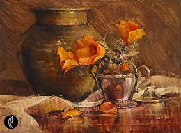 Three Poppies by Jan Saia Image is watermarked for copyright protection and is not present on the actual art work.