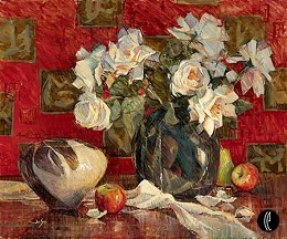 Red Is For Luck by Jan Saia Image is watermarked for copyright protection and is not present on the actual art work.