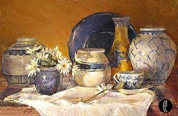 Crockery by Jan Saia Image is watermarked for copyright protection and is not present on the actual art work.