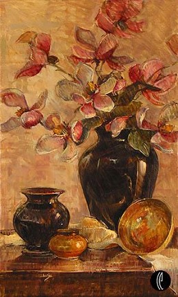 Magnolias by Jan Saia Image is watermarked for copyright protection and is not present on the actual art work.