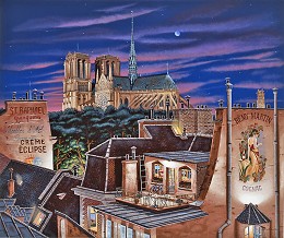 Notre Dame at Dusk by Liudmila Kondakova Image is watermarked for copyright protection and is not present on the actual art work.