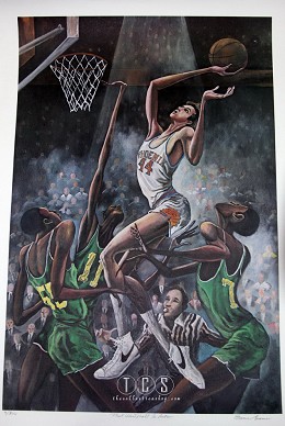 Paul Westphall In Action by Ernie Barnes Image is watermarked for copyright protection and is not present on the actual art work.