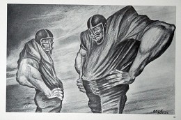 Two Linemen by Ernie Barnes Image is watermarked for copyright protection and is not present on the actual art work.