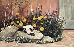 Courtyard Garden by Lorna Patrick Image is watermarked for copyright protection and is not present on the actual art work.