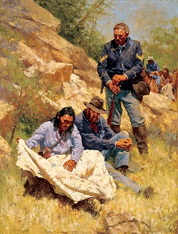 WAR STORIES by Howard Terpning Image is watermarked for copyright protection and is not present on the actual art work.