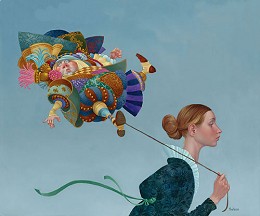 Poofy Guy On A Short Leash by James Christensen Image is watermarked for copyright protection and is not present on the actual art work.