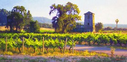 Vineyard Tankhouse by June Carey Image is watermarked for copyright protection and is not present on the actual art work.