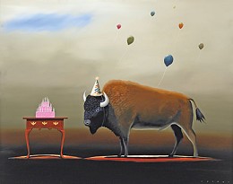 The Party Animal Buffalo by Robert Deyber Image is watermarked for copyright protection and is not present on the actual art work.
