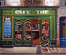 Cafe The by Liudmila Kondakova Image is watermarked for copyright protection and is not present on the actual art work.