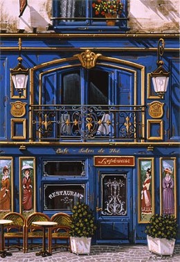 Cafe Salon De The by Liudmila Kondakova Image is watermarked for copyright protection and is not present on the actual art work.