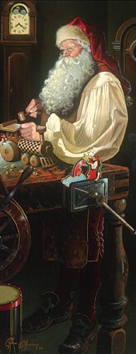 Father Christmas The Workshop by Dean Morrisey Image is watermarked for copyright protection and is not present on the actual art work.