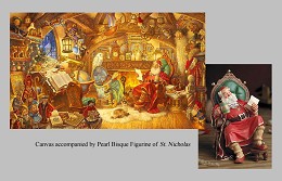 St. Nicolas In His Study W/figurines by Scott Gustafson Image is watermarked for copyright protection and is not present on the actual art work.