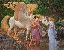 Pegasus And The Muses by Scott Gustafson Image is watermarked for copyright protection and is not present on the actual art work.