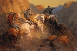 Ambush On The Bandit Trail By Andy Thomas by Andy Thomas Image is watermarked for copyright protection and is not present on the actual art work.