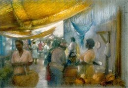 Canopies At Sav Market Giclee by Brenda Joysmith Image is watermarked for copyright protection and is not present on the actual art work.