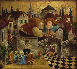 Two Men In Conversation Attempting To Put Things Le Canvas by James Christensen Image is watermarked for copyright protection and is not present on the actual art work.