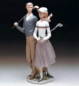 Golfing Couple by Lladro Image is watermarked for copyright protection and is not present on the actual art work.