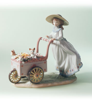 Kitty Cart Lladro Porcelain Figurine
