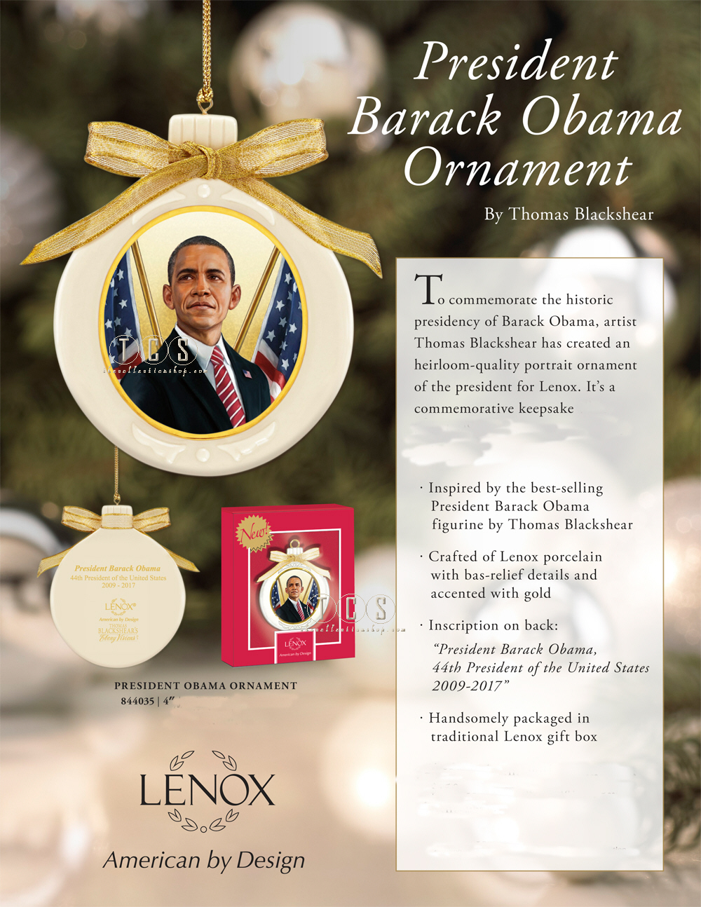 Ebony Visions President Obama Ornament by Thomas Blackshear