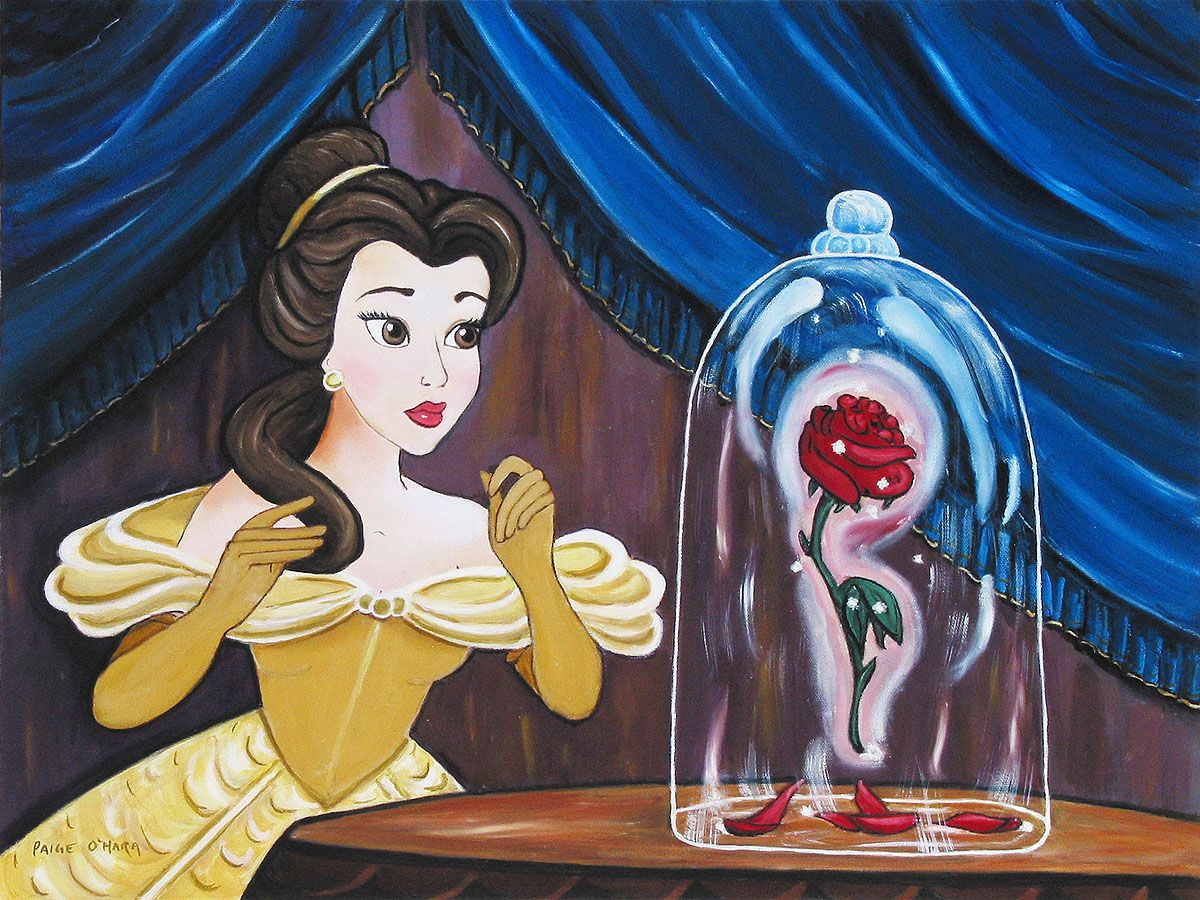 Paige O Hara Enchanted Rose From Disney Beauty and The Beast Hand Embelleshed Giclee On Canvas