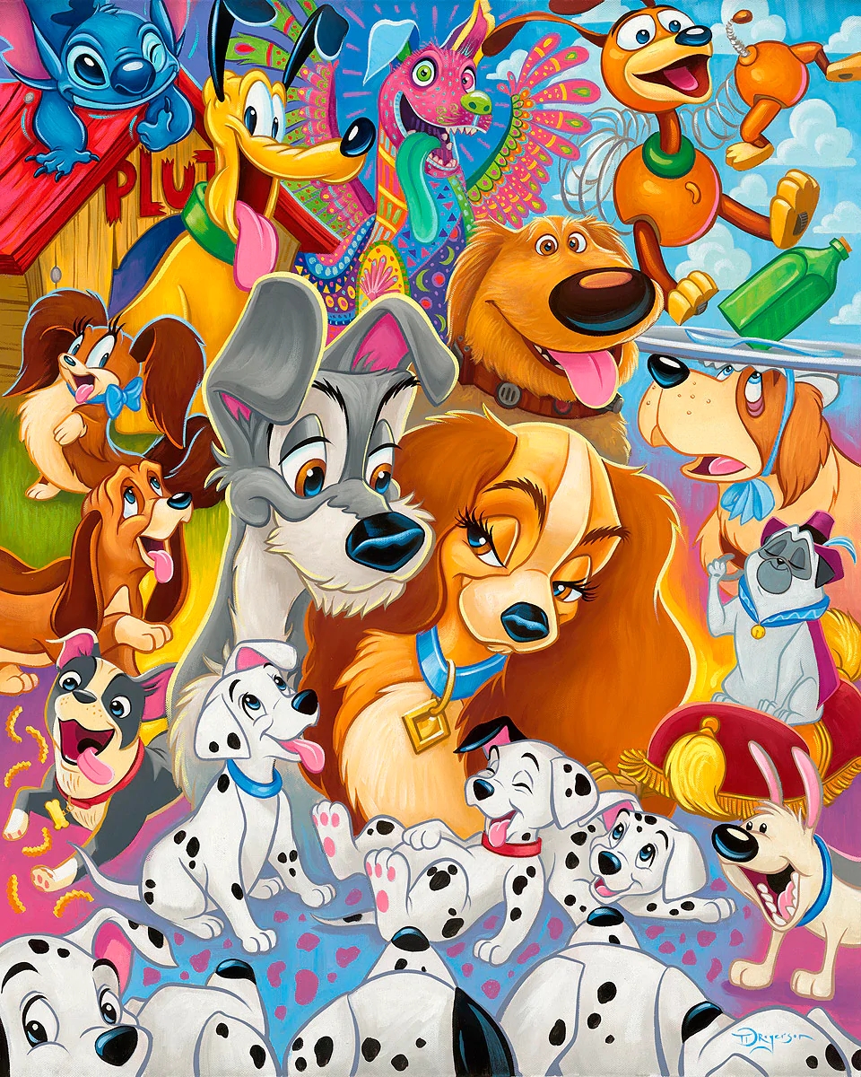 Tim Rogerson So Many Disney Dogs Gallery Wrapped Giclee On Canvas