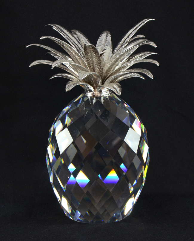 Giant Pineapple with rhodium leaf top Swarovski Crystal Crystal