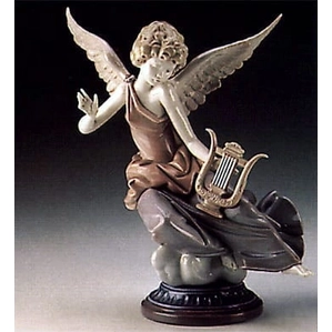 Lladro Carefree Angel with Lyre Porcelain Figurine