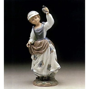 Lladro Girl w/Sparrow Porcelain Figurine