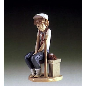 Lladro Little Leaguer on Bench Porcelain Figurine
