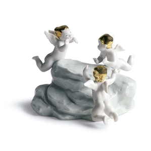 Lladro Earth - Cherubs On Small Light Turq. Earth Porcelain Figurine