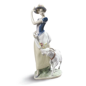 Lladro Young Shepherdess Woman Porcelain Figurine
