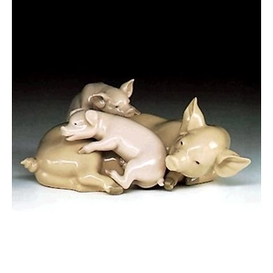 Lladro Playful Piglets Porcelain Figurine
